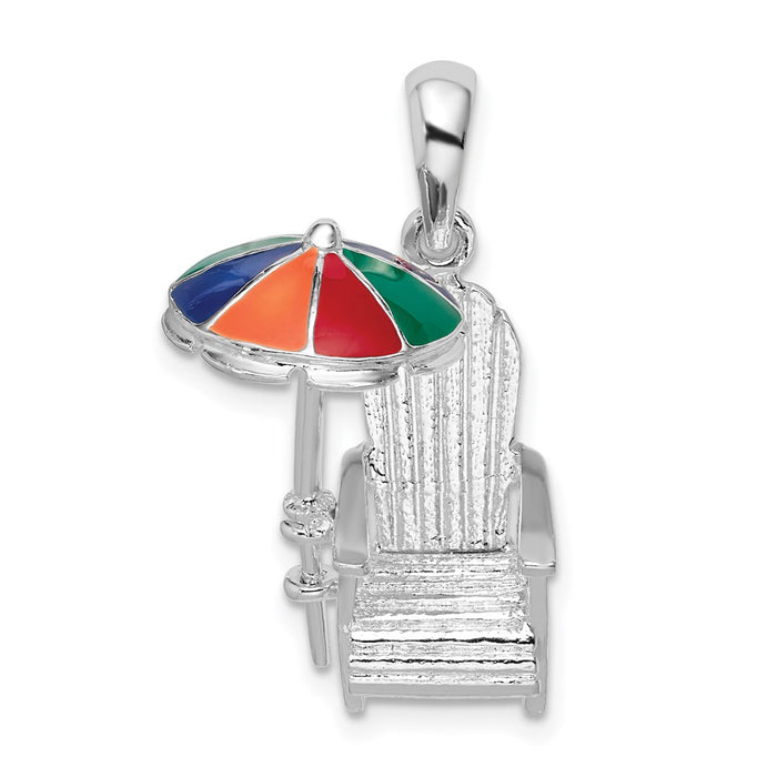 Million Charms 925 Sterling Silver Charm Pendant, 3-D Beach Chair with Enamel Umbrella (Adirondack Style)