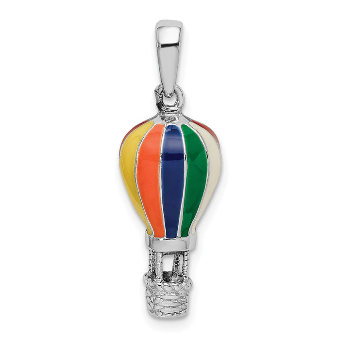 Million Charms 925 Sterling Silver Charm Pendant, 3-D Enamel Hot Air Balloon