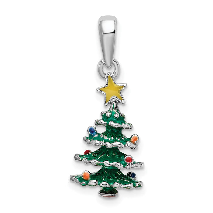 Million Charms 925 Sterling Silver Charm Pendant, 3-D Christmas Tree with Enamel