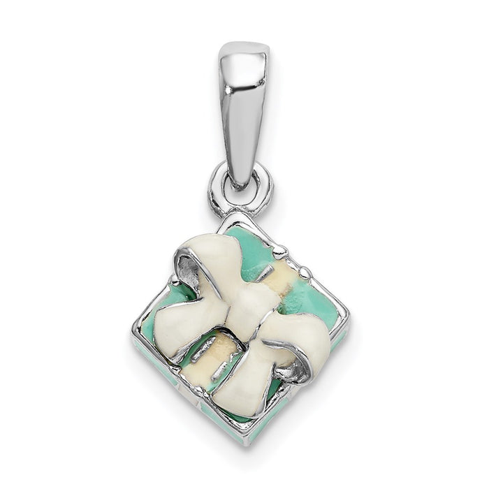 Million Charms 925 Sterling Silver Charm Pendant, 3-D Aqua Gift Box with White Bow