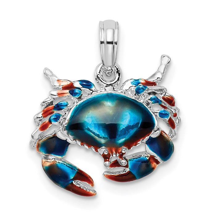 Million Charms 925 Sterling Silver Charm Pendant, Stone Crab Facing Down with Blue Enamel, 2-D, High Polish