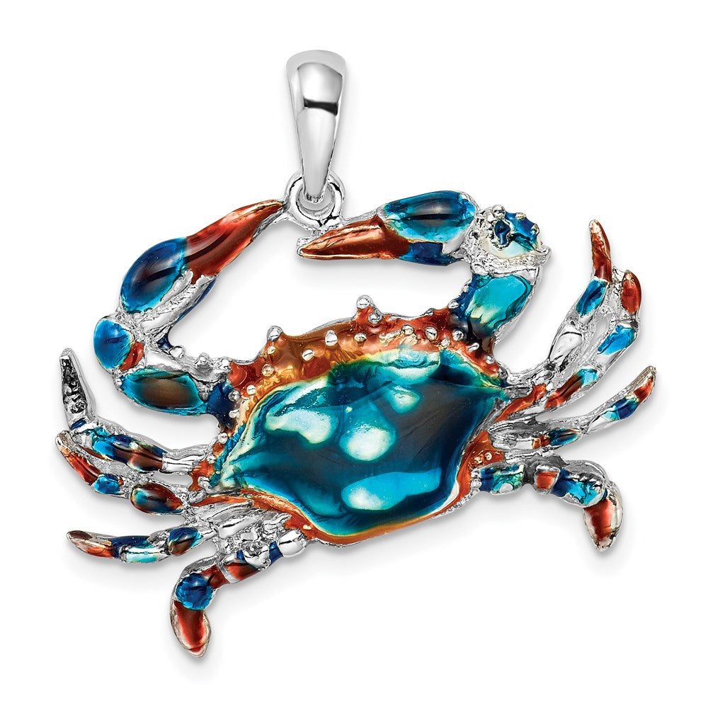 Million Charms 925 Sterling Silver Charm Pendant, Blue Crab with Blue Enamel 2-D