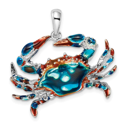 Million Charms 925 Sterling Silver Charm Pendant, Blue Crab with Blue Enamel 2-D