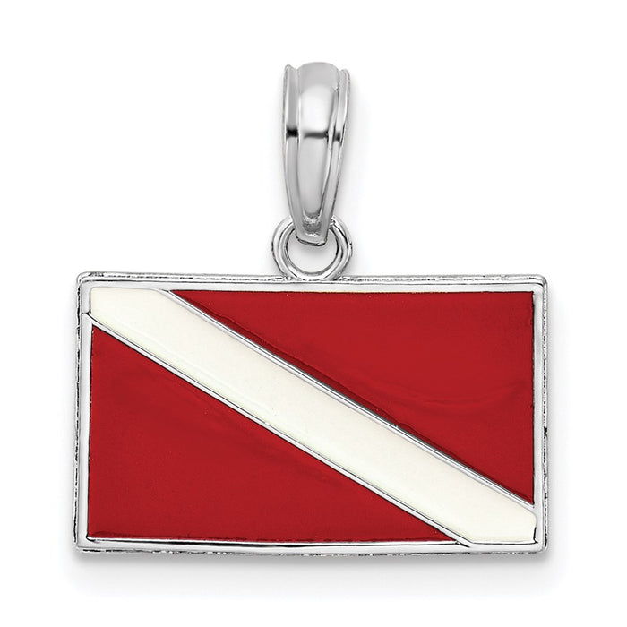 Million Charms 925 Sterling Silver Charm Pendant, Small Dive Flag with Red & White Enamel