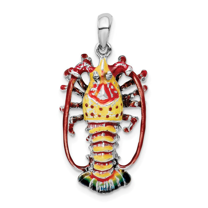 Million Charms 925 Sterling Silver Charm Pendant, Florida Lobster with Blue & Orange Enamel