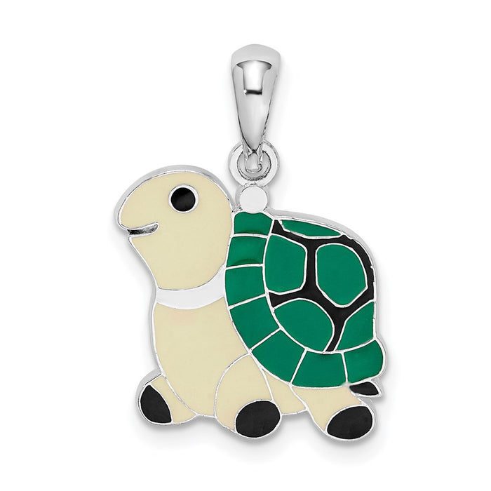 Million Charms 925 Sterling Silver Charm Pendant, Turtle with Green Enamel