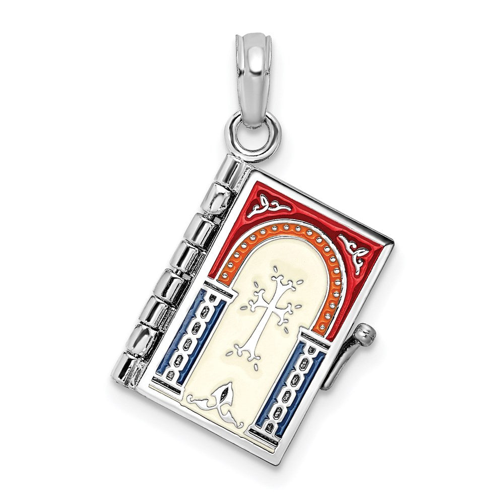 Million Charms 925 Sterling Silver Charm Pendant, 3-D Armenian Bible Book With Enamel