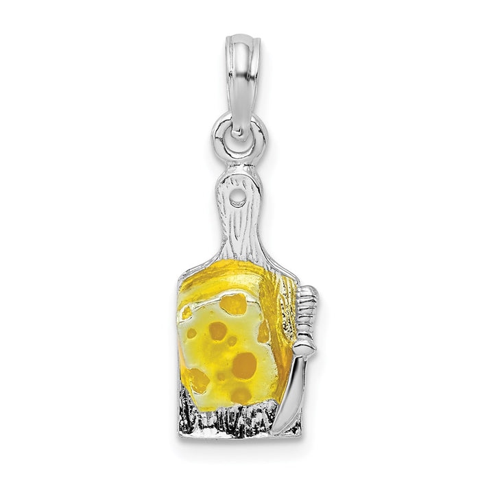 Million Charms 925 Sterling Silver Charm Pendant, Cheese Board with Knife, 2-D & Enamel Swiss Cheese