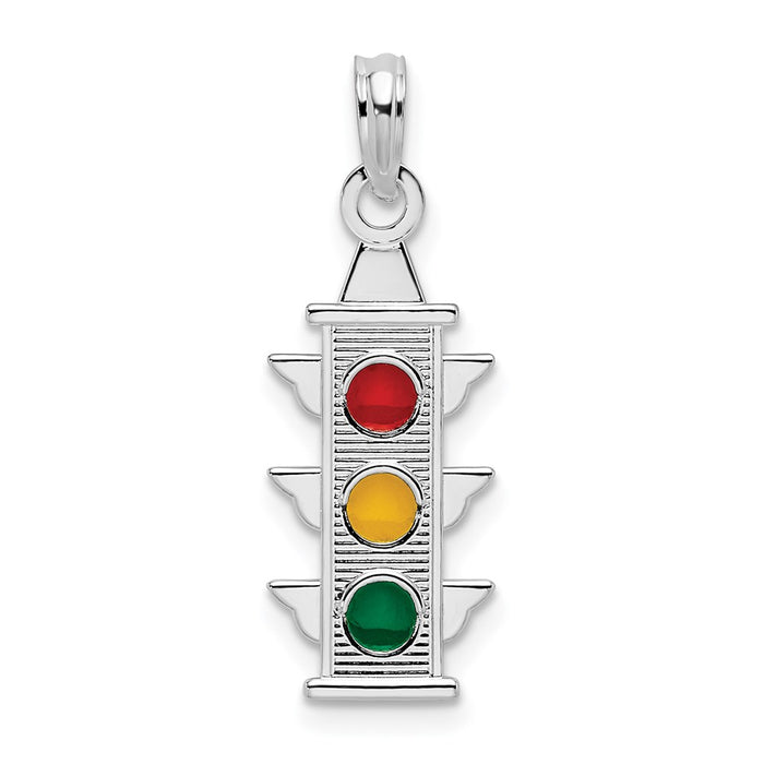 Million Charms 925 Sterling Silver Charm Pendant, Small Traffic Signal With Enamel Lights, 2-D (Red, Yellow, Green)