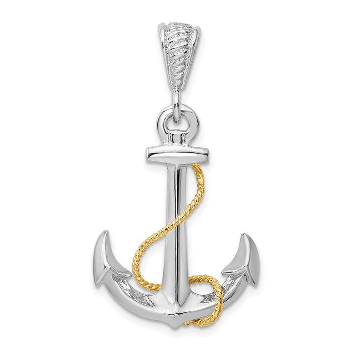 Million Charms 925 Sterling Silver Charm Pendant, 3-D Anchor with 14K Gold Entwined Rope