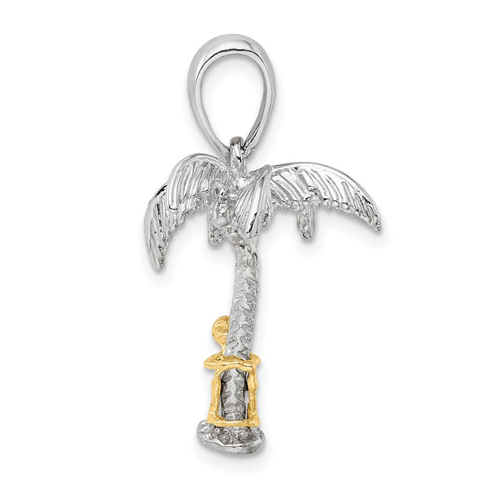 Million Charms 925 Sterling Silver Charm Pendant, 3-D Palm Tree with 14K Moveable Man