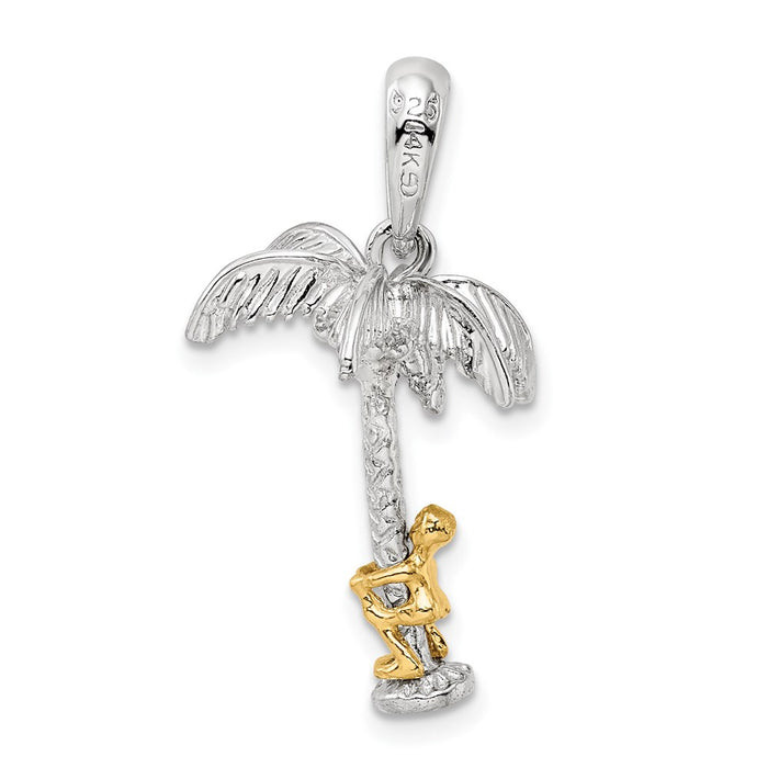 Million Charms 925 Sterling Silver Charm Pendant, 3-D Palm Tree with 14K Moveable Man