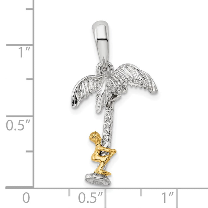 Million Charms 925 Sterling Silver Charm Pendant, 3-D Palm Tree with 14K Moveable Man