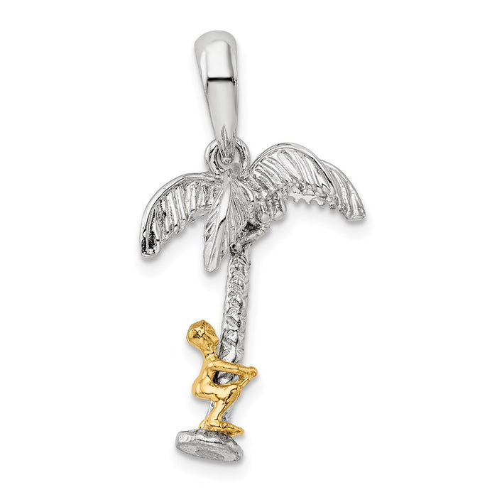 Million Charms 925 Sterling Silver Charm Pendant, 3-D Palm Tree with 14K Moveable Man