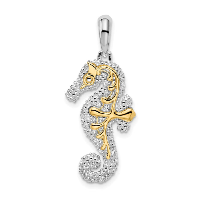 Million Charms 925 Sterling Silver Nautical Sea Life Charm Pendant, 3-D Seahorse with 14K Gold Accent