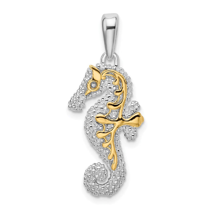 Million Charms 925 Sterling Silver Nautical Sea Life Charm Pendant, 3-D Seahorse with 14K Gold Accent