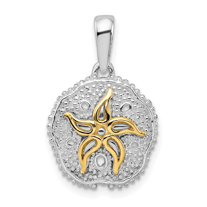 Million Charms 925 Sterling Silver Sea Life Nautical Charm Pendant, Sand Dollar with 14K Starfish Accent Error Sgc-019