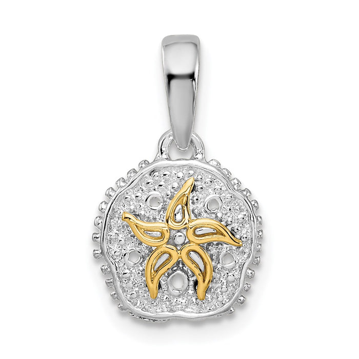 Million Charms 925 Sterling Silver Sea Life Nautical Charm Pendant, Small Sand Dollar with 14K Starfish Accent