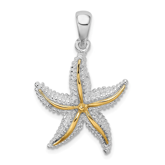 Million Charms 925 Sterling Silver Sea Life Nautical Charm Pendant, Starfish with Gold Accent, High Polish & Textured 2-D