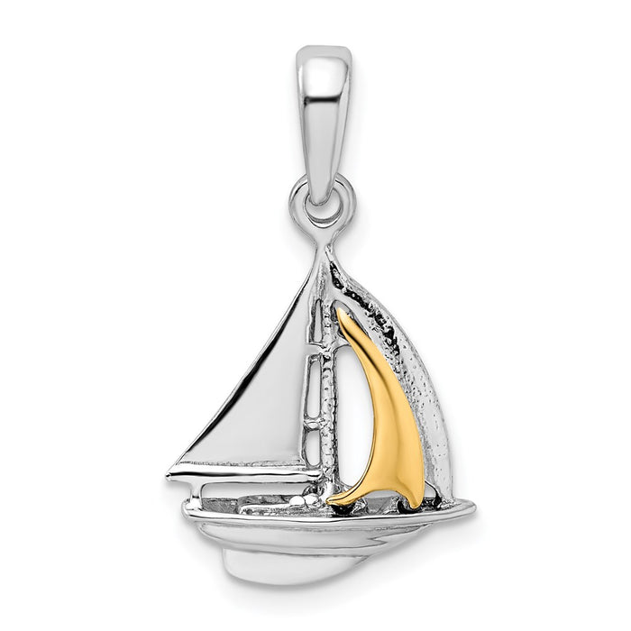 Million Charms 925 Sterling Silver Charm Pendant, 3-D Sailboat with 14K Sail Pendant, High Polish