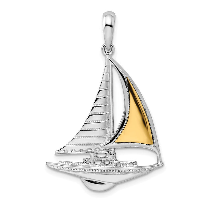 Million Charms 925 Sterling Silver Charm Pendant, Sailboat with 14K Accent High Polish