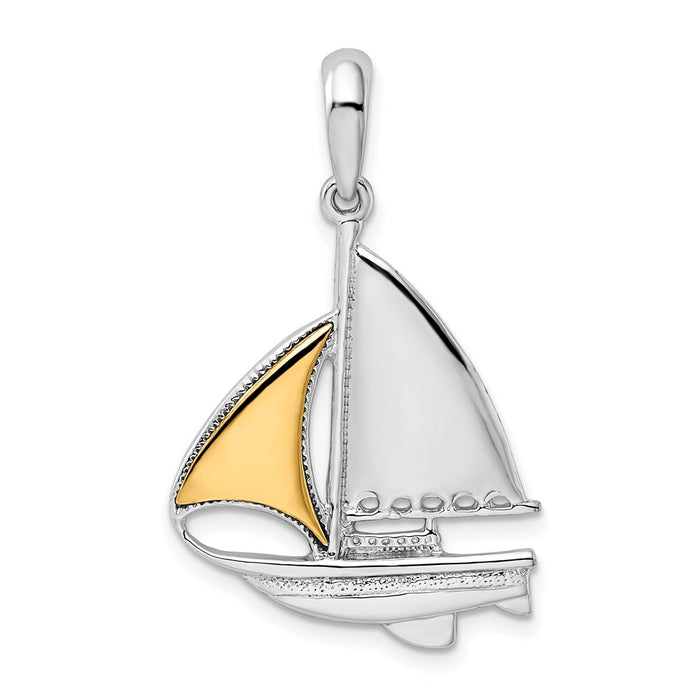 Million Charms 925 Sterling Silver Charm Pendant, Sailboat with 14K Sail