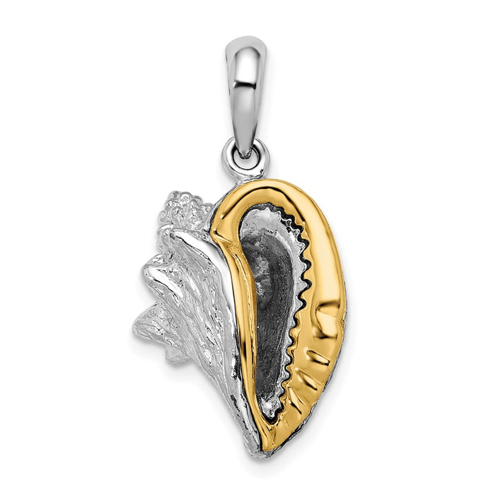 Million Charms 925 Sterling Silver Charm Pendant, Large 3-D Conch Shell with 14K Accent