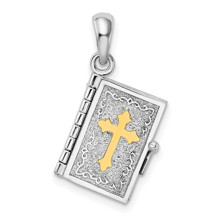 Million Charms 925 Sterling Silver Religious Charm Pendant, 3-D Bible Book with 14K Cross  Cover & Lord's Prayer Inside
