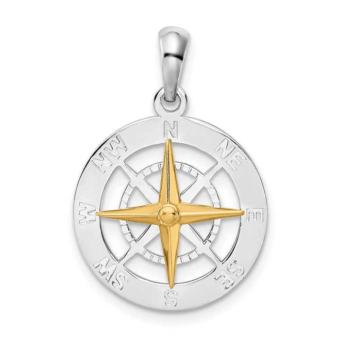 Million Charms 925 Sterling Silver Charm Pendant, Nautical Compass  with 14K Needle