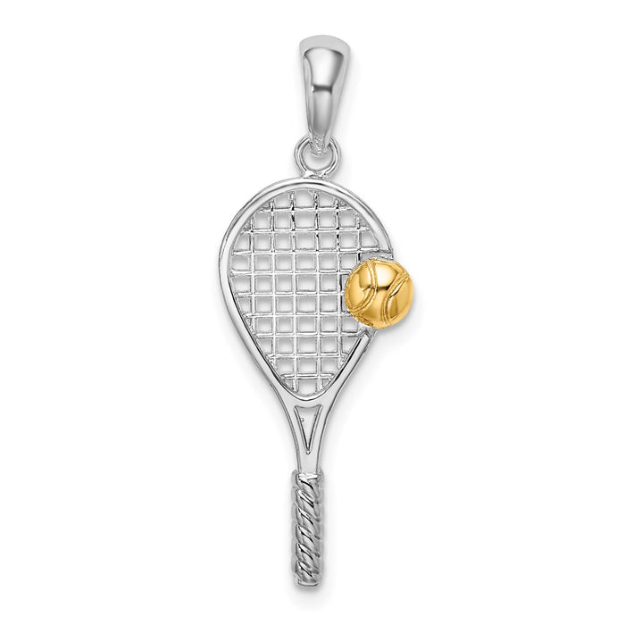 Million Charms 925 Sterling Silver Charm Pendant, Small Tennis Racquet with 14K Ball