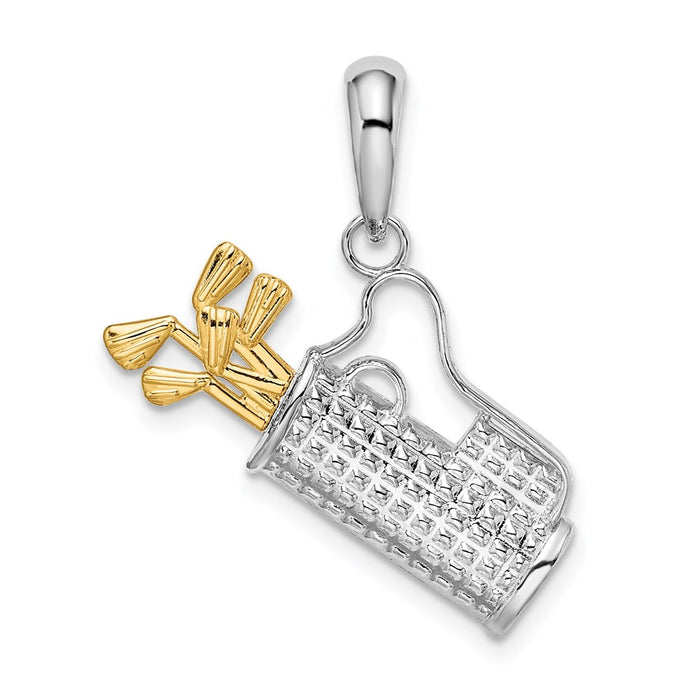 Million Charms 925 Sterling Silver Sports Charm Pendant, Golf Bag with 14K Clubs, 2-D