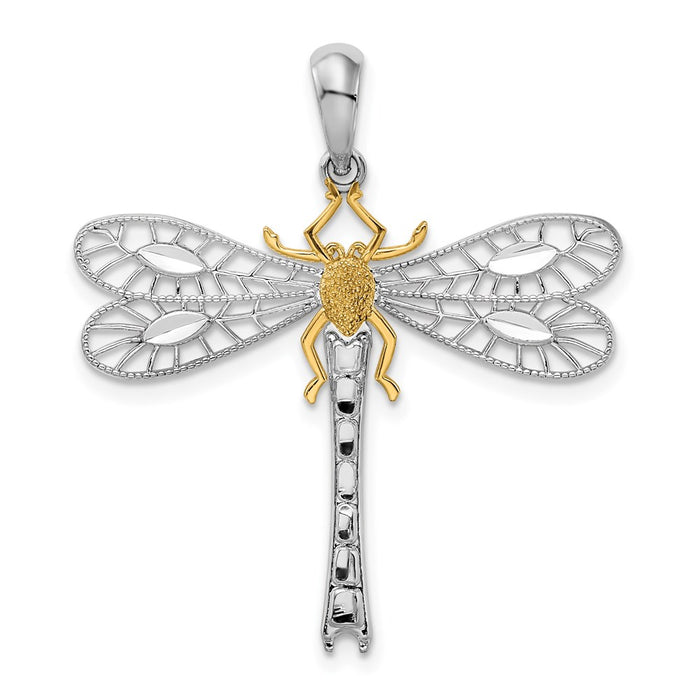Million Charms 925 Sterling Silver Charm Pendant, Dragonfly with 14K Body