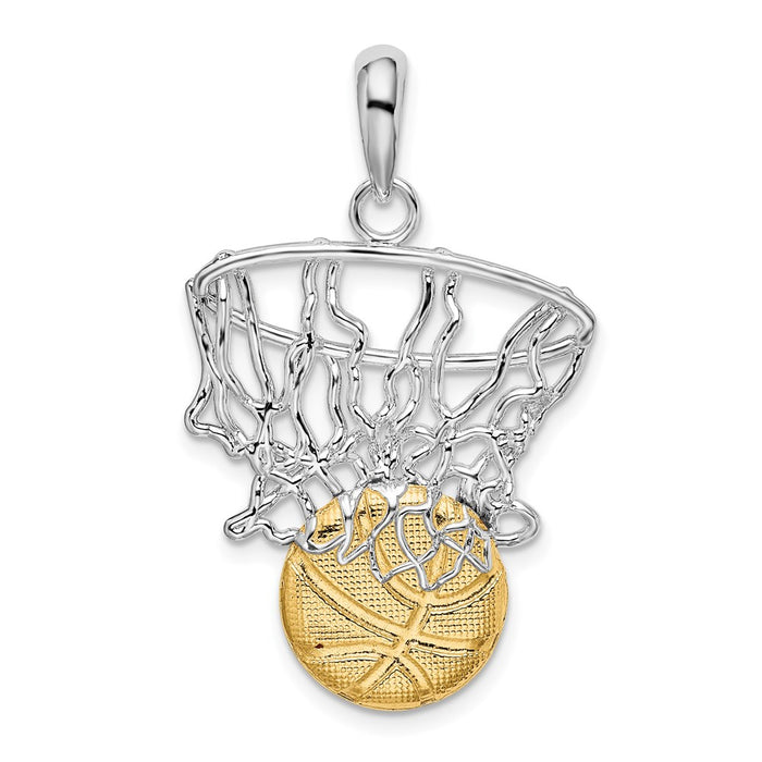 Million Charms 925 Sterling Silver Charm Pendant, Swoosh Net & 14K Basketball