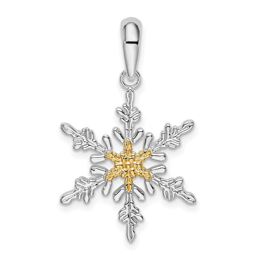 Million Charms 925 Sterling Silver Charm Pendant, 14K Thin Snowflake