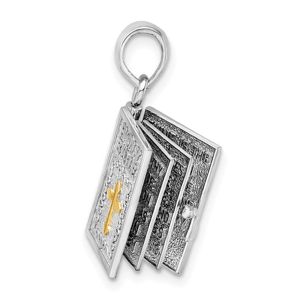 Million Charms 925 Sterling Silver Religious Charm Pendant, 3-D Holy Bible Book with 14K Cross  with Lord's Prayer Inside