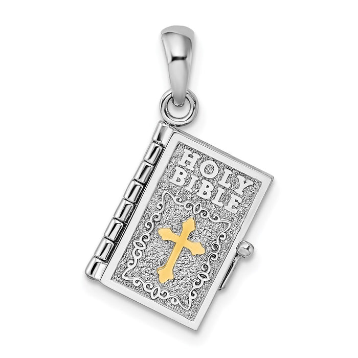 Million Charms 925 Sterling Silver Religious Charm Pendant, 3-D Holy Bible Book with 14K Cross  with Lord's Prayer Inside