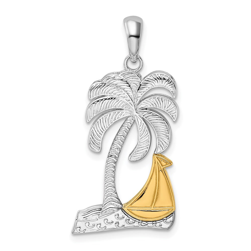 Million Charms 925 Sterling Silver Charm Pendant, Palm Tree with 14K Gold Sailboat