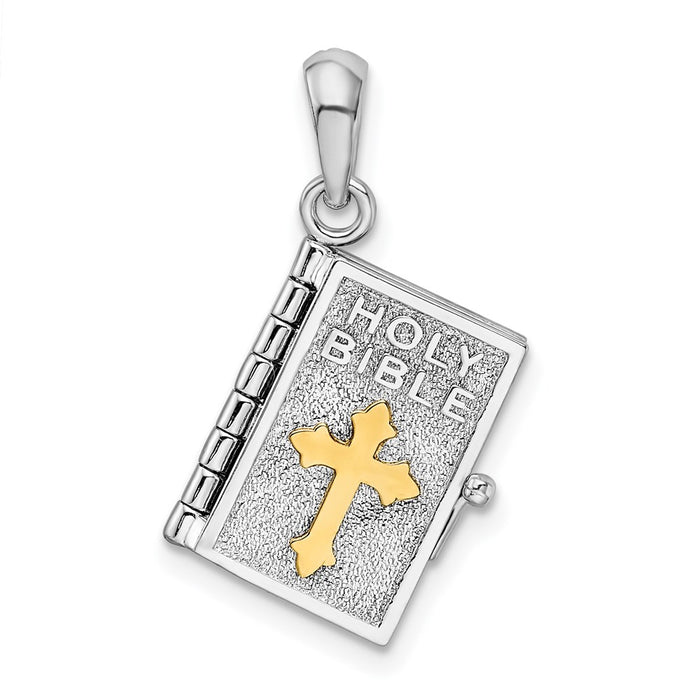 Million Charms 925 Sterling Silver Religious Charm Pendant, 3-D Holy Bible Book & 14K Cross  with Lord's Prayer Inside