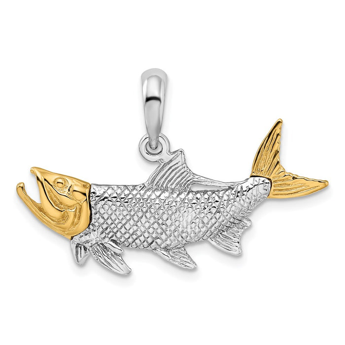 Million Charms 925 Sterling Silver Sea Life Nautical Charm Pendant, 14K Tarpon Fish with Open Mouth