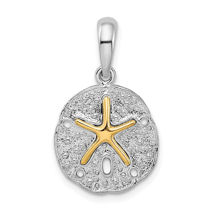 Million Charms 925 Sterling Silver Sea Life Nautical Charm Pendant, Sand Dollar with 14K Dancing Starfish Center