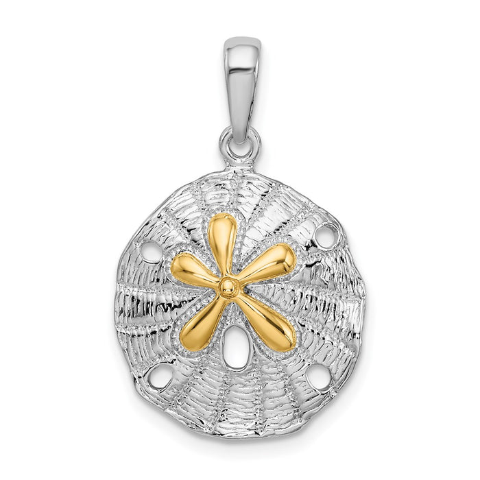 Million Charms 925 Sterling Silver Charm Pendant, 14K Small Beveled Sand Dollar Textured & High Polish