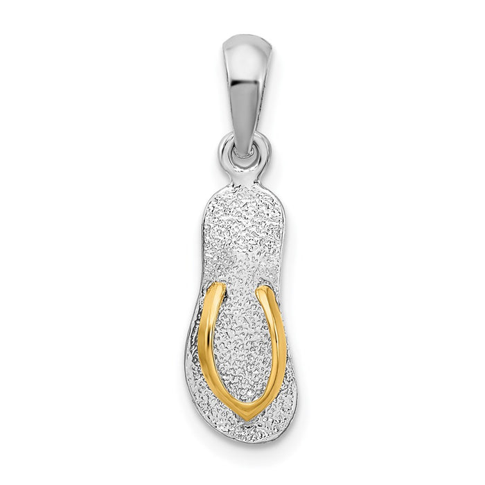 Million Charms 925 Sterling Silver Charm Pendant, Small Flip-Flop With High Polish 14K Straps &