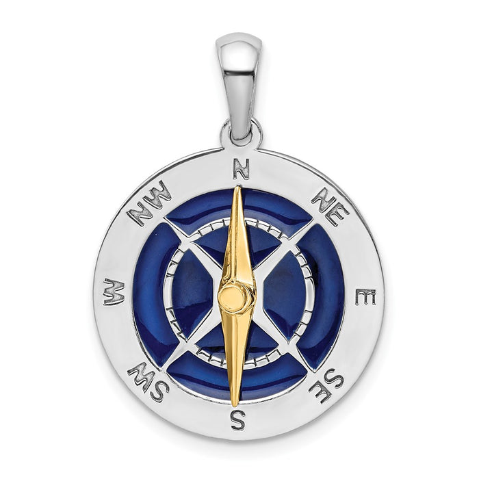 Million Charms 925 Sterling Silver Charm Pendant, Nautical Compass  Blue Enamel with 14K Moveable Needle