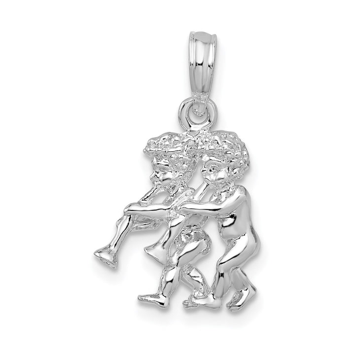 Million Charms 925 Sterling Silver Charm Pendant, 3-D Gemini Zodiac Sign