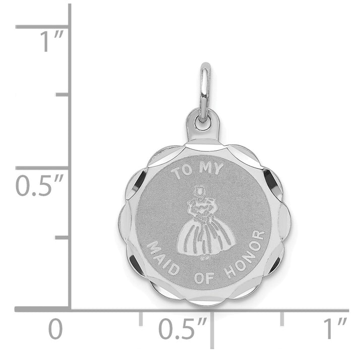 Million Charms 925 Sterling Silver Rhodium-Plated To My Maid Of Honor Disc Charm