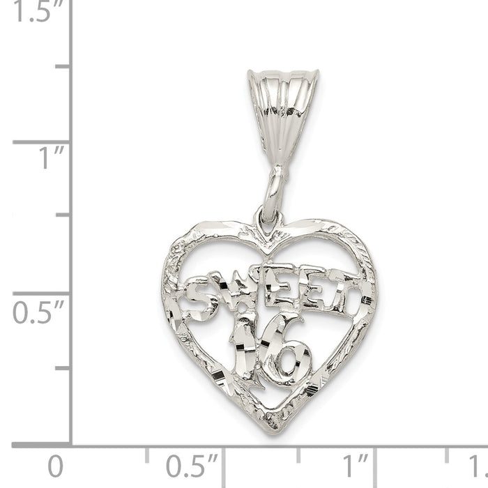 Million Charms 925 Sterling Silver Heart Sweet 16 Birthday Charm
