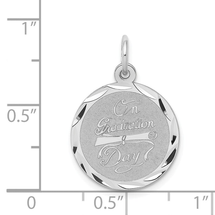 Million Charms 925 Sterling Silver Rhodium-Plated On Graduation Day Disc Charm