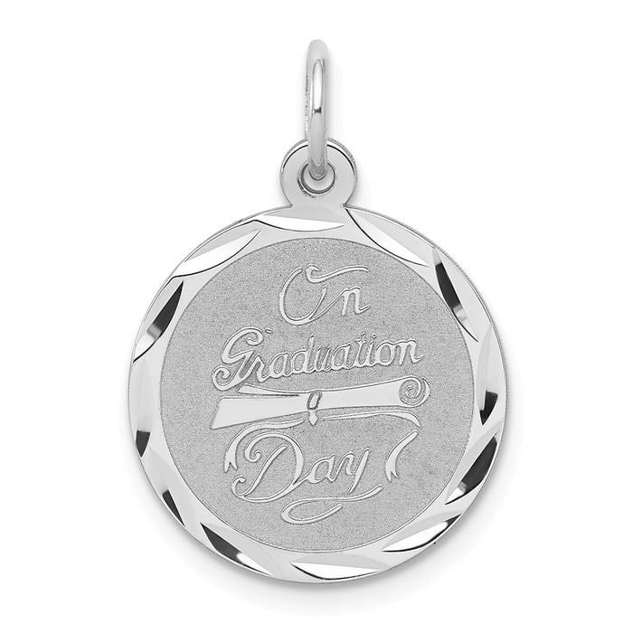 Million Charms 925 Sterling Silver Rhodium-Plated On Graduation Day Disc Charm