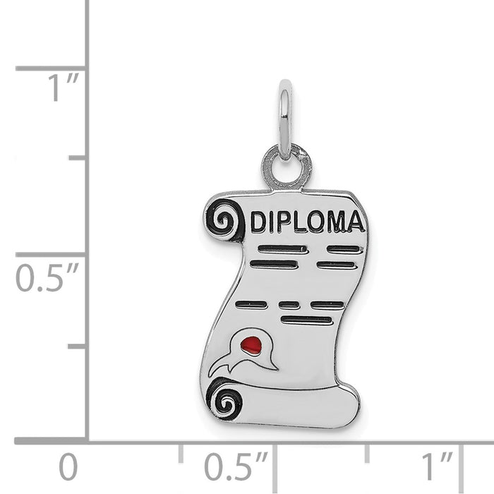 Million Charms 925 Sterling Silver Rhodium-Plated Diploma Polished Charm