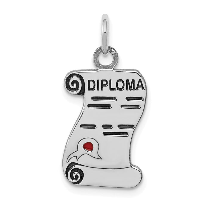 Million Charms 925 Sterling Silver Rhodium-Plated Diploma Polished Charm
